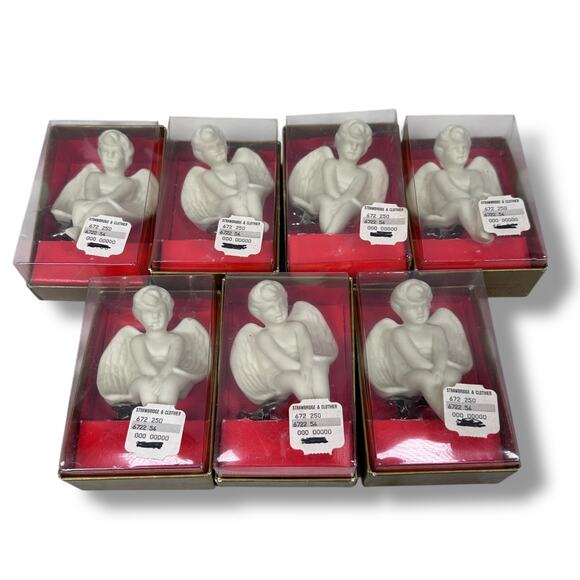 Department 52 Cherub Lite-Up Clip-On Bisque Porcelain Ornaments White Lot of 7 - Picture 1 of 7